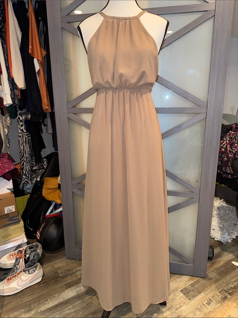 Show Me Your Mumu Heather Halter Maxi Dress Small Dune Taupe Bridesmaid